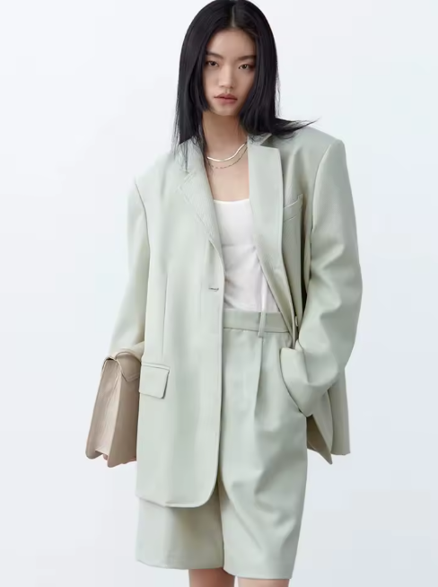 CHIC VEN 新款女士羊毛西装外套 纯色宽松休闲单排扣斜纹西装大衣 女式夹克 2026春夏款